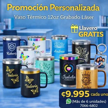 Set 6 Vasos Térmicos 12oz -   Personalizado Grabado Láser