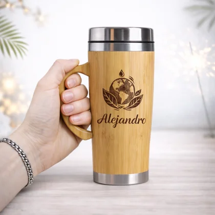 Vaso Cónico de Bambú con Agarre Ecológico 450 ml – Grabado Láser Personalizado
