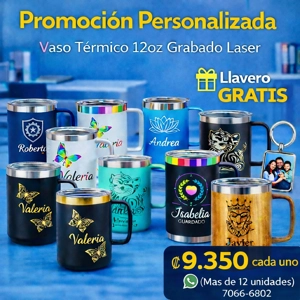 Set 12 Vasos Térmicos 12oz -   Personalizado Grabado Láser