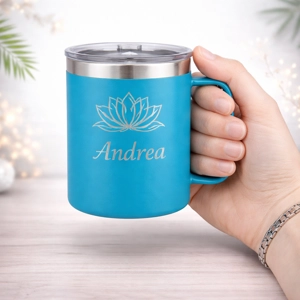 Vaso Térmico 12oz Celeste Turquesa con Agarre | Grabado Láser Premium