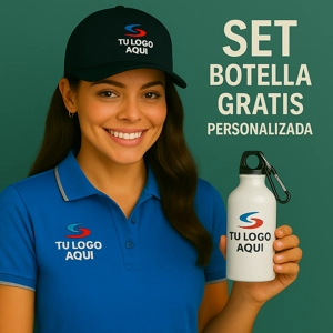 Set Camisa Polo + Gorra +Botella Aluminio Personalizado - ₡8,950 c/u (12 unidades)