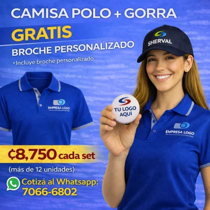 Set Camisa Polo + Gorra + Broche Personalizado - ₡8750 c/u (12 unidades)