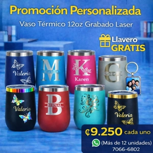 Set 12 Vasos Térmicos 12oz -   Personalizado Grabado Láser