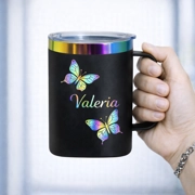 Vaso Térmico 12oz Negro Tornasol con Agarre | Grabado Láser Premium