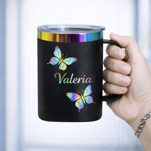 Vaso Térmico 12oz Negro Tornasol con Agarre | Grabado Láser Premium