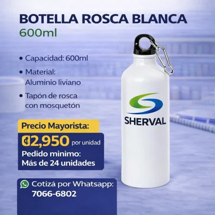 Set 24 Botellas de Aluminio Blancas 600ml – Personalizada con tu Logo - ₡2950 c/u