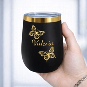 Vaso Térmico 12oz Negro acabado Dorado – Estilo Huevera | Grabado Láser Premium