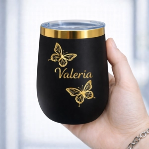 Vaso Térmico 12oz Negro acabado Dorado – Estilo Huevera | Grabado Láser Premium