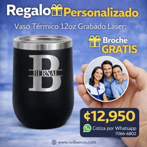 Vaso Térmico 12oz Negro – Estilo Huevera | Grabado Láser Premium