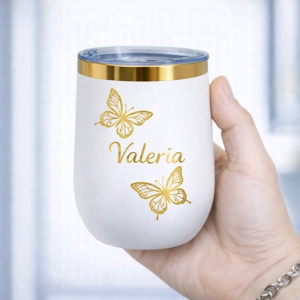 Vaso Térmico 12oz Blanco acabado Dorado – Estilo Huevera | Grabado Láser Premium