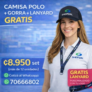12 Set Camisa Tipo Polo + Gorra + Lanyard Personalizado - ₡8,950 c/u (12 unidades)