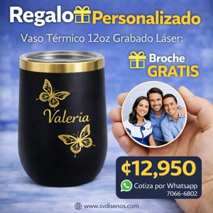Vaso Térmico 12oz Negro acabado Dorado – Estilo Huevera | Grabado Láser Premium