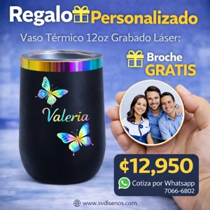 Vaso Térmico 12oz Negro acabado Tornasol – Estilo Huevera | Grabado Láser Premium