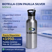 Botella Personalizada con Pajilla Silver 600ml - ₡3.950 (mas de 12 unidades)