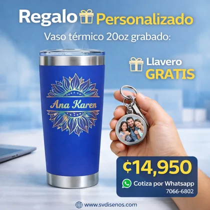 Vaso Térmico 20oz Azul Rey – Nombre Personalizado Grabado Láser