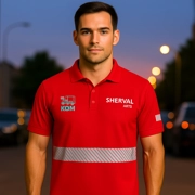 Camisa Polo Roja Dry Fit con Cinta Reflectiva - ₡7.250 c/u — (más de 24 unidades)
