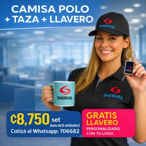 Set Camisa Tipo Polo + Taza + Llavero Personalizado - ₡8750 c/u (,12 unidades)