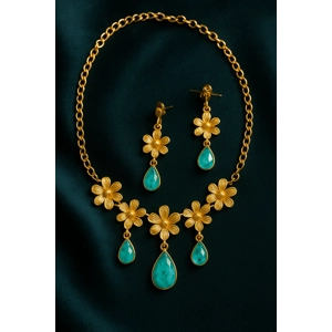 Conjunto Colar e Brincos Floral Dourado