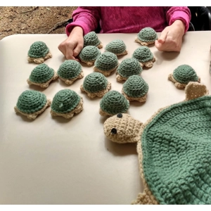 Crochet Turtle Pillow with 16 Baby Turtles: Color Matching Game