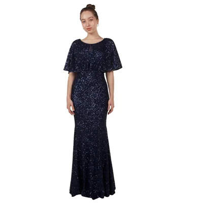 Elegant Navy Sequin Evening Gown