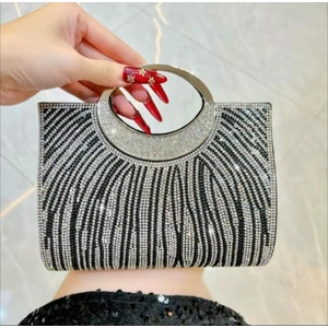 Black Shiny Diamond Stripes Evening Bag