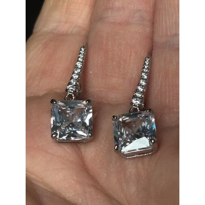 Sterling Silver Princess Cut Zircon Earrings
