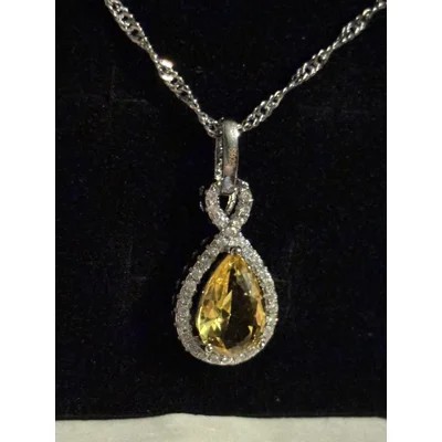 Sterling Silver Amber & Clear Zircon 18 inch Necklace