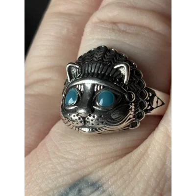 Sterling Silver Indian Chief Cat Adjustable Ring