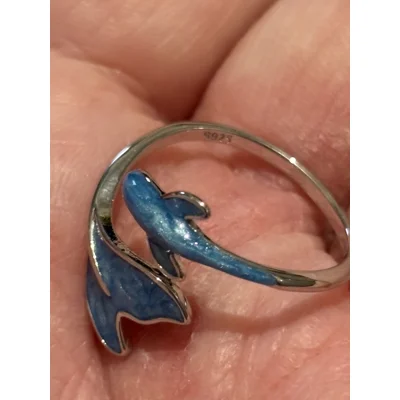 Sterling Silver Blue Enamel Adjustable Dolphin Ring