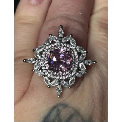 Sterling Silver Pink & Clear Zircon Ring Size M/N