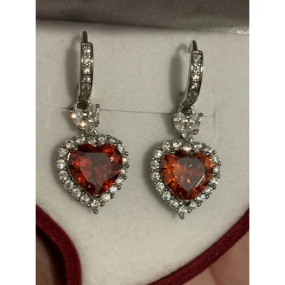Silver Plated Red & Clear Heart Dangle Earrings