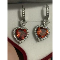 Silver Plated Red & Clear Heart Dangle Earrings