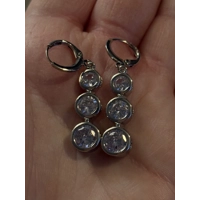 Sterling Silver Triple Zircon Drop Dangle Earrings