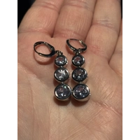 Sterling Silver Triple Zircon Drop Dangle Earrings