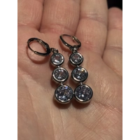 Sterling Silver Triple Zircon Drop Dangle Earrings