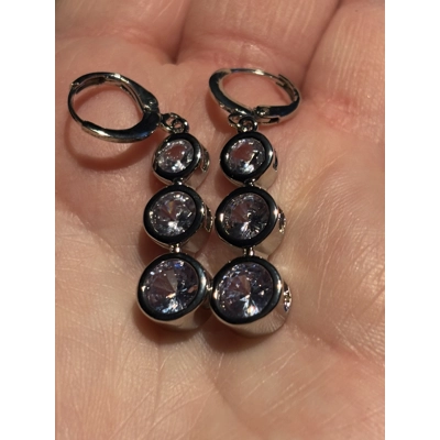 Sterling Silver Triple Zircon Drop Dangle Earrings