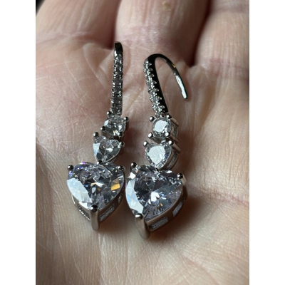 Sterling Silver Moissanite Heart Dangle Earrings
