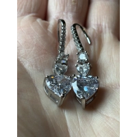 Sterling Silver Moissanite Heart Dangle Earrings