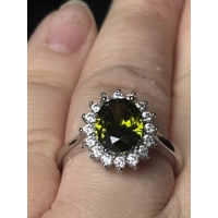 Sterling Silver Peridot & Clear Zircon Ring