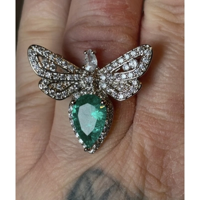 Sterling Silver Green Zircon Dragonfly Ring
