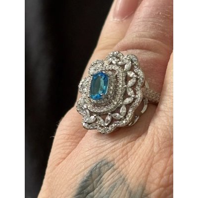 Sterling Silver Clear & Blue Zircon Ring