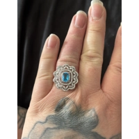 Sterling Silver Clear & Blue Zircon Ring