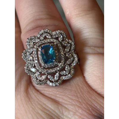 Sterling Silver Blue & Clear Zircon Ring Size N