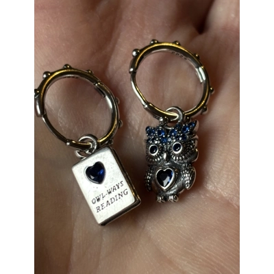 Sterling Silver Reading Owl Dangle Earrings
