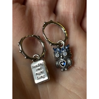 Sterling Silver Reading Owl Dangle Earrings