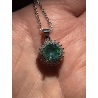 Sterling Silver Chain & PT950 Platinum Moissanite Round Pendant Necklace