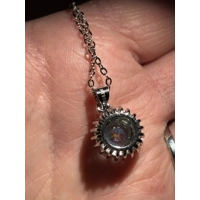 Sterling Silver Chain & PT950 Platinum Moissanite Round Pendant Necklace