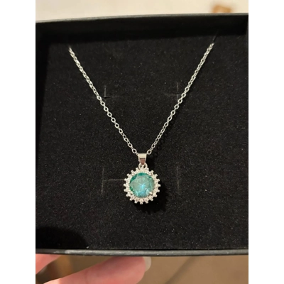 Sterling Silver Chain & PT950 Platinum Moissanite Round Pendant Necklace