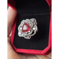 Sterling Silver Clear, Red & Pink Zircon Ring