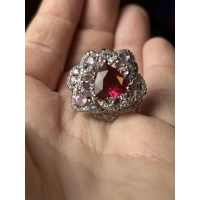 Sterling Silver Clear, Red & Pink Zircon Ring